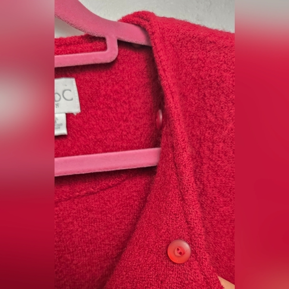 Vintage Conrad C 100% Wool Deep Red Full Zip Pocket Open Hand Beaded Cardigan - Picture 9 of 14